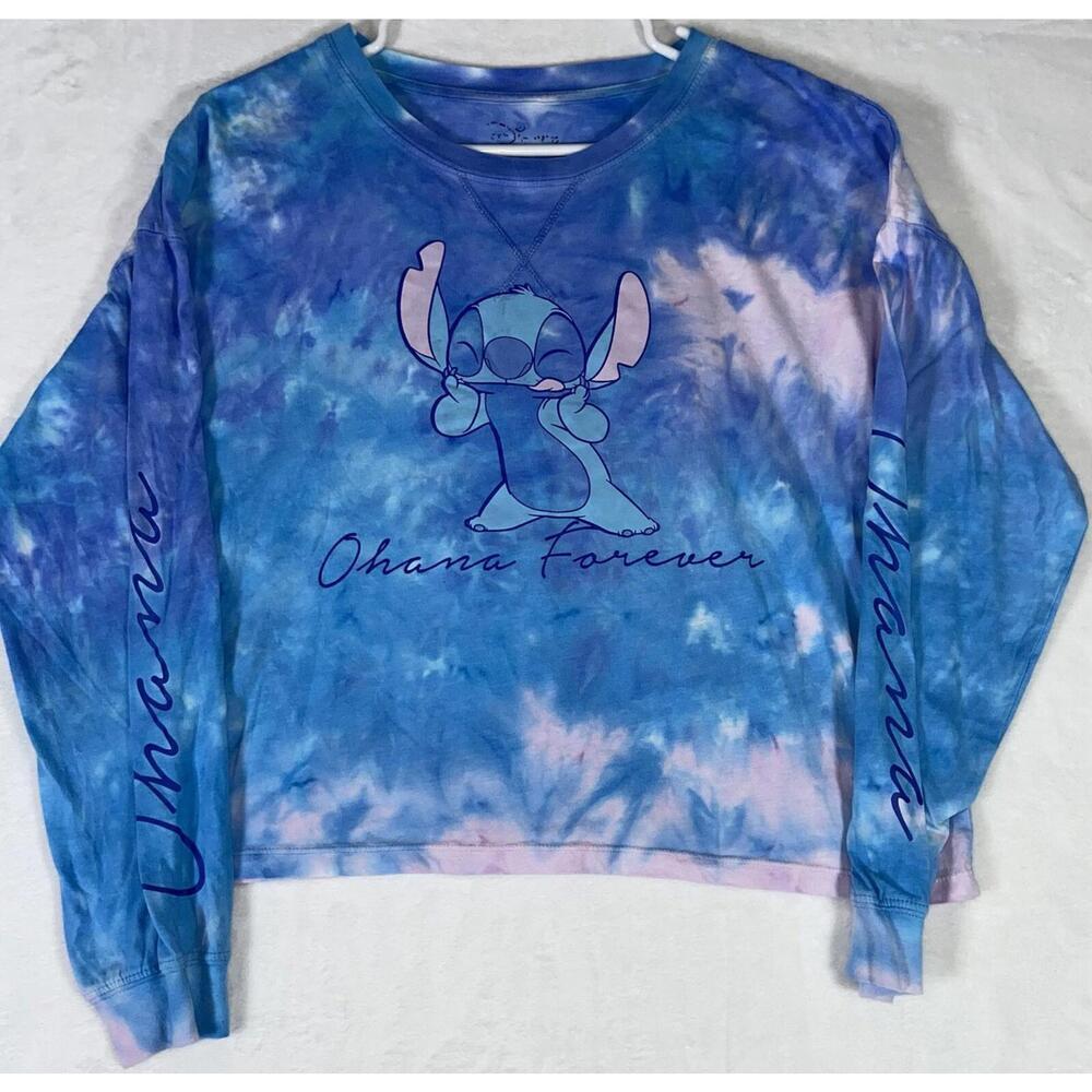Juniors L / XL (no Tag) Long Sleeve Ohana Forever Stitch Tie-Dye Top by Disney